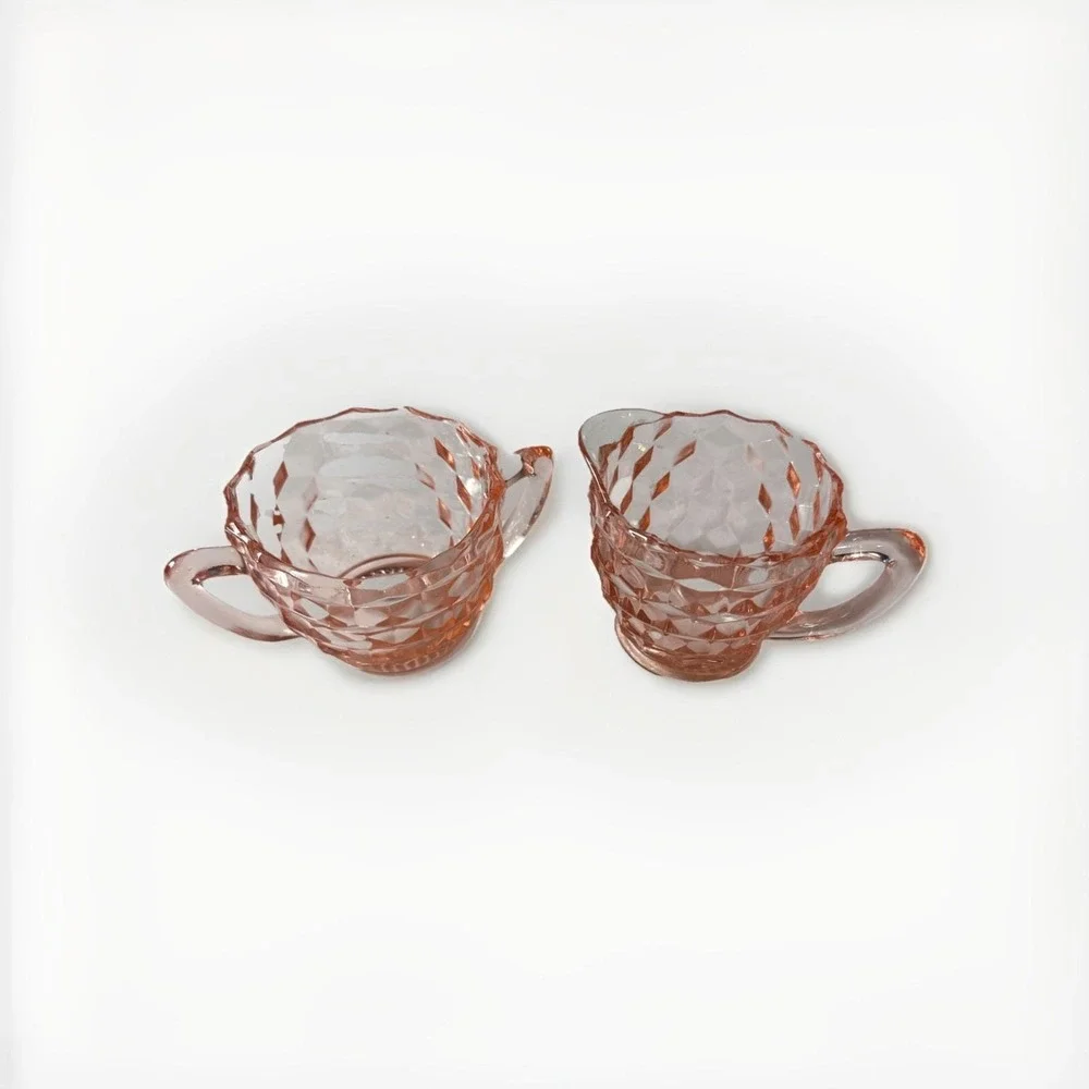 Fostoria American Pressed Glass Pink Creamer/ Milk and Sugar Bowl For Tea Coffee